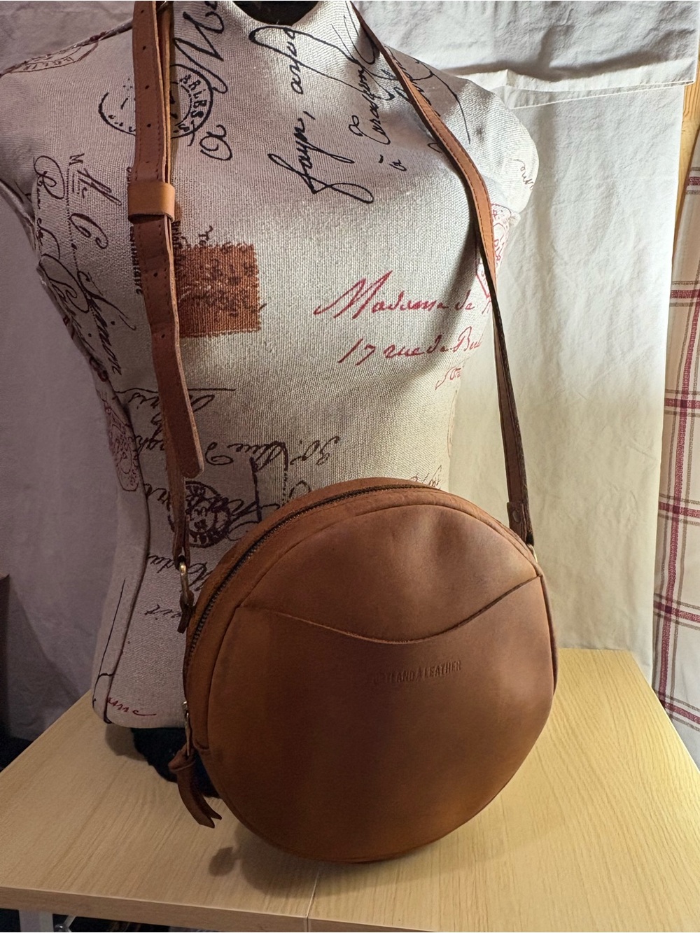 Portland Leather Genuine Leather Large Round Crossbody Bag - Tan